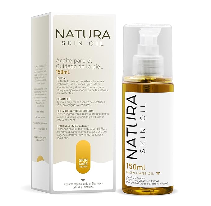 Natura Skin Oil 5fl OZ - Anti-Stretch Marks and Scars Body Oil Skin Care Firming, Non-Greasy, Deeply Hydrates and Nourishes - Tensor and Skin Repair Effect., Gold
