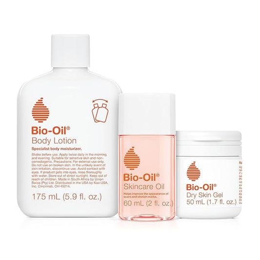 Bio-Oil Skincare Set for Scars, Stretch Marks, and Dry Skin, 3 Pc Travel Size Kit Includes Skin Care Oil (2 oz), Dry Skin Gel (1.7 oz), and Body Lotion (5.7 oz), Pregnancy and Maternity Stretch Marks