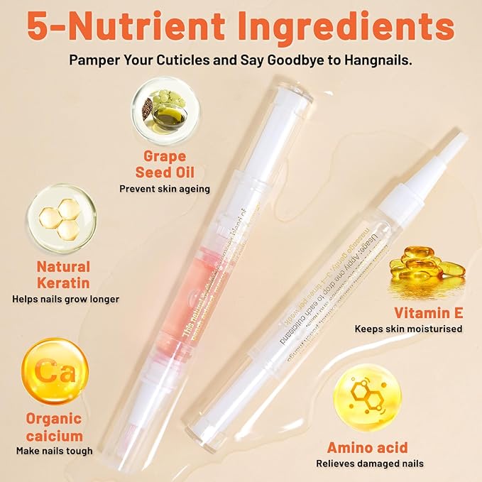 Meschett 2PCS Cuticle Oil Pens for Nail Care,Cuticle Revitalizer Oil Pen with Soft Brush,Cuticle Oil to Prevent Nail Cracking and Dry (Lily & Rose Flavor)