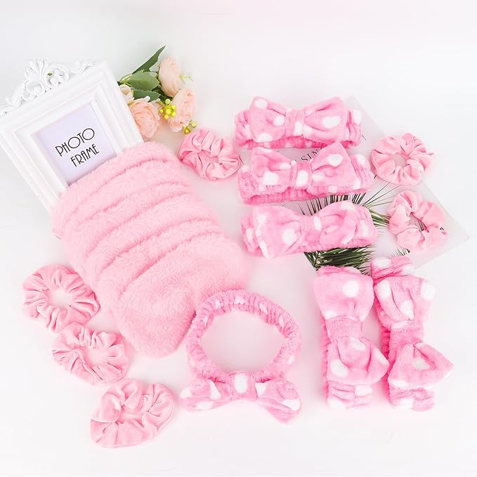 Casoty 18 Pcs Spa Headbands with Plush Sleep Eye Masks Set, Slumber Party Supplies for Women Girls, Skincare Headbands, Makeup Headband for Face Washing Shower Yoga Spa Pajama Party