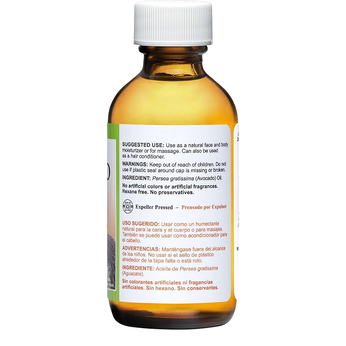 De La Cruz Avocado Oil - Expeller Pressed Pure 100% Avocado Oil for Hair and Body - Lightweight Body Oil for Dry Skin 2 FL. OZ