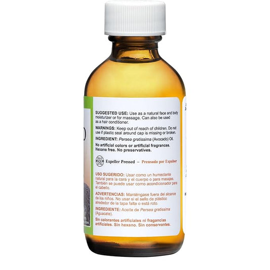 De La Cruz Avocado Oil - Expeller Pressed Pure 100% Avocado Oil for Hair and Body - Lightweight Body Oil for Dry Skin 2 FL. OZ