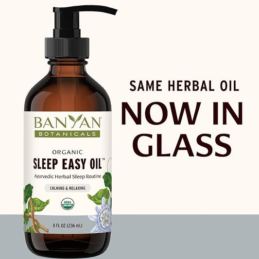 Banyan Botanicals Sleep Easy Oil – Organic Ayurvedic Herbal Massage Oil – Calming & Relaxing Massage Oil with Ashwagandha, Passionflower & Skullcap – 8 oz. – Non GMO Sustainably Sourced Abhyanga Oil