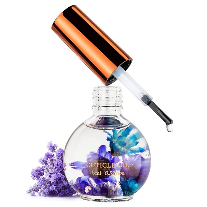 JIASHENG Cuticle Oil, Lavender Scented Cuticle Nail Oil Infused with Real Flowers, Hydrates, Moisturizes, Strengthens, Repairs, Revitalizing Cuticle Oils for Nails Damage Dry Cuticle, 15ml