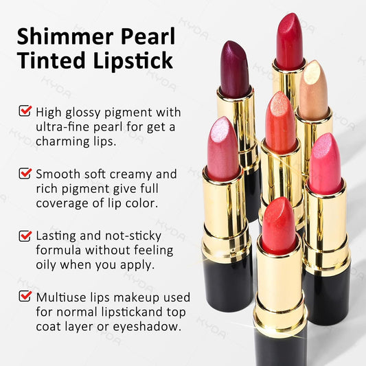 KYDA Orange Shimmer Lipstick, Metallic Pearl Lipstick, Lasting Non-sticky Glitter Lips Color, High Glossy Lips Makeup for Women, Coral Orange