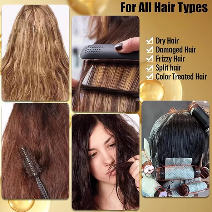 Keratin Hair Treatment Serum,60 Capsules Hair Treatment Oil for Dry Damaged Hair,Hair Oil with Keratin,Argan Oil-Leave-in Anti Frizz Conditioner with Vitamins A, C, E & B5- No Rinse for All Hair Types