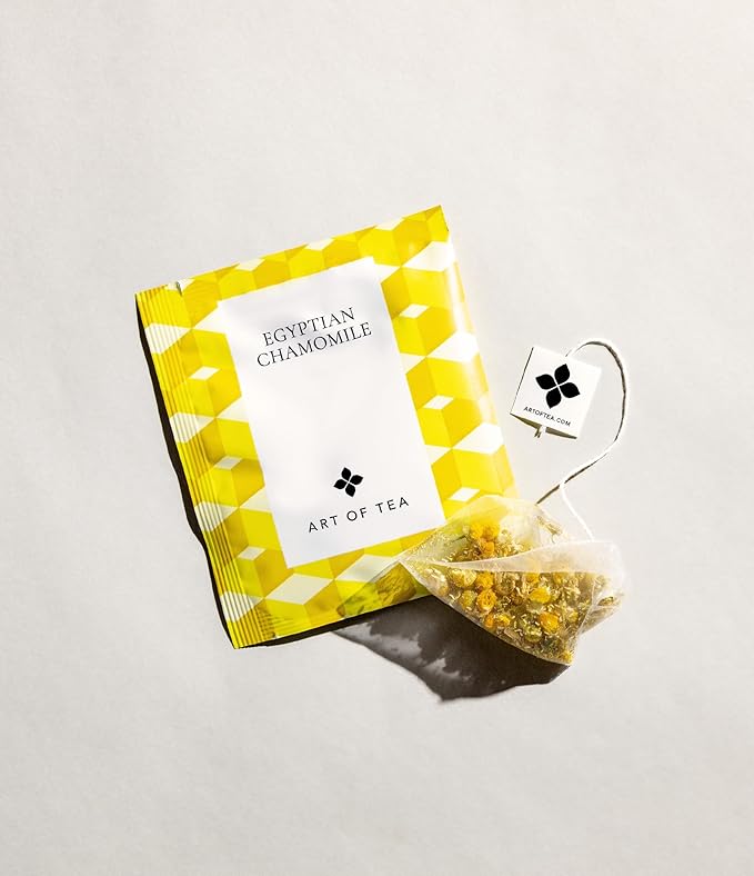 Art of Tea | Organic Egyptian Chamomile Tea Bags - Caffeine Free Herbal Tea | 50 Eco Friendly Pyramid Tea Bag Sachets