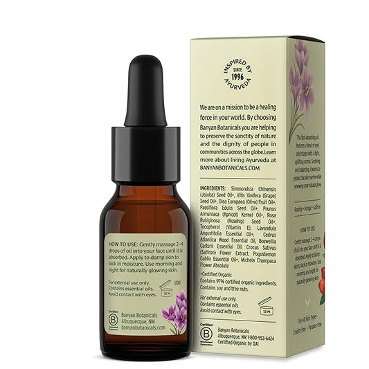 Banyan Botanicals Face Oil – Luxurious Ayurvedic Face Oil – Clean Skincare with Rosehip Oil and Jojoba Oil for Skin that Glows – 0.5 oz – Non-GMO, Cruelty Free, Paraben & Phthalate Free