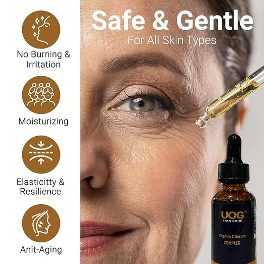 UOG Super Vitamin C Face Serum - Anti-Aging, Hydrating & Firming Formula, Lifts & Firms Face, Neck, Jawline, Reduces Dark Spots, Age Spots, Fine Lines, Wrinkles, Even Skin Tone.1 Fl Oz