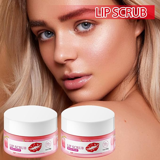 2PCS Peach Conditioning Lip Scrub Kit,Moisturizing Lip Sleeping Mask Long Lasting Hydrating Lip Scrubber Exfoliator Lip Care Products for Men & Women