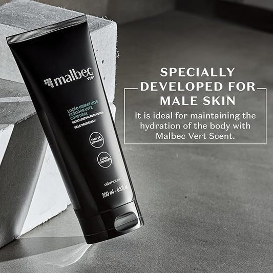 Malbec Vert Moisturizing Body Lotion for Men by O Boticário, Scented Moisturizer Non-Greasy Hydrating Cream for Dry Skin, 6.8 Ounce