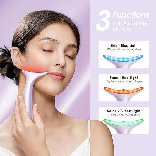 Facial and Neck Massager for Face, Neck - Skin Lifting & Firming - Wrinkle & Dark Circle Reducer - at Home Skin Care Face Sculpting Tool and Neck Massager-Pastel Purple