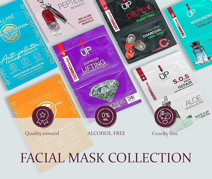 Face Mask Skin Care Collection (Pack of 7) - Skin Care Set of Face Masks Purifying, Hydrating & Soothing - Facial Masks Beauty Pack for All Skin Types, 2 x 5 ml each