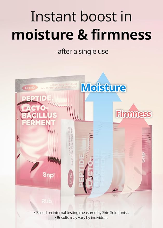 [K Beauty] Skin Return Lifting Essence Sheet Mask | Hydrating and Firming for All Skin Types | Vegan Sheet Masks | Peptide and Lactobacillus | Korean Face Masks Skincare | Facial Mask | 10 Sheets