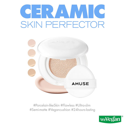 Amuse SEOUL Ceramic Skin Perfector Cushion Foundation Refill | Long-lasting, Lightweight, Semi-matte, Flawless Coverage, Hypoallergenic, Korean Beauty, Vegan(15g / 0.52 oz.) ([REFILL] 01 PORCELAIN)