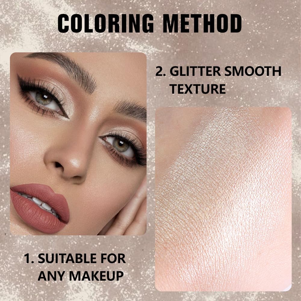 evpct Light Nude Brown Shimmer Single Eyeshadow Palette Makeup for Older Women, Iced Latte Glitter Sparkle Cream Eye Shadow Palette Brightener Makeup for Older Women, High Pigment Monochrome Eyeshadow