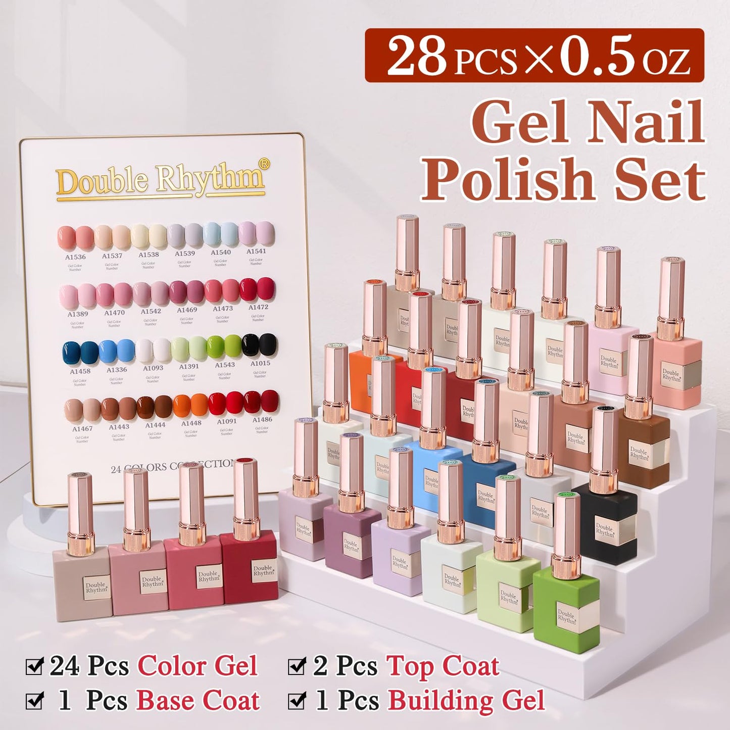 Double Rhythm 28Pcs 0.5Oz Gel Nail Polish Set Same Color Same Bottle Soak Off Gel Polish Kit Nail Art Manicure Salon DIY at Home for Women (White Pink Collection-T24-2)
