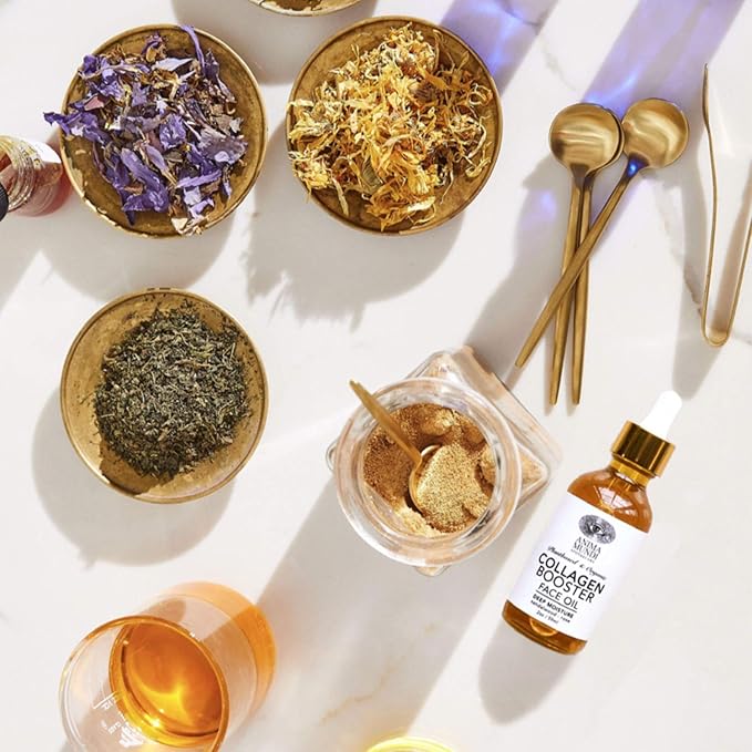 Anima Mundi Collagen Booster Facial Oil - Hydrating Organic Plant-Based Collagen Oil with He Shou Wu & Rose Petals - Restore & Regenerate Collagen Receptors for Glowing Skin Complexion (2oz / 59ml)