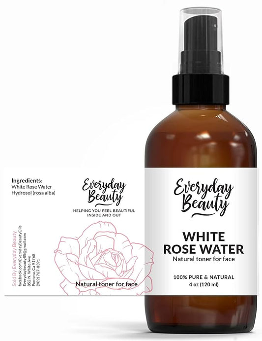 White Rose Water Facial Toner - Alcohol-Free Vegan All Natural Refreshing Spray Mist for Face and Hair - Uplifts, Calming & Soothing for All Skin Types 4oz with Fine Mist Cap