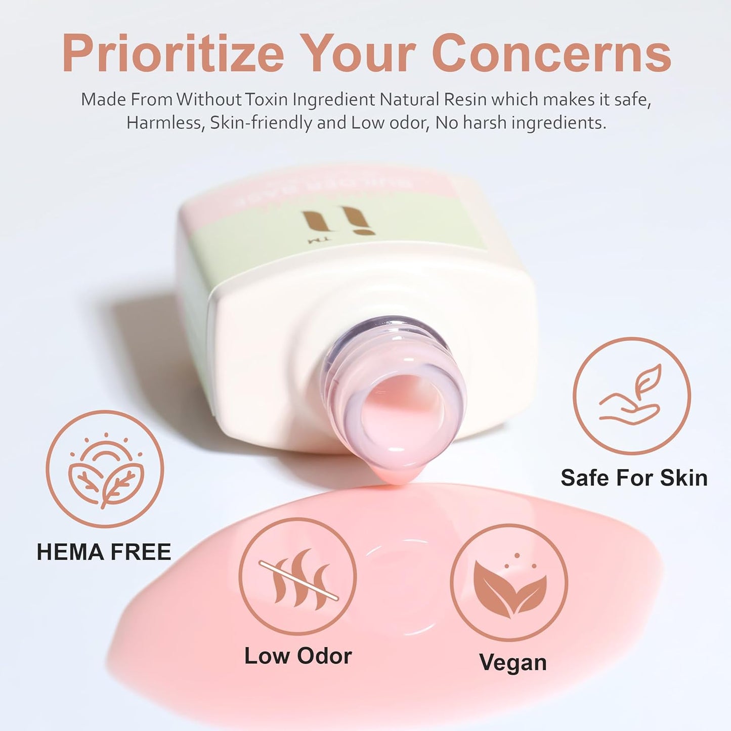 Rubber Base Builder Gel Strengthener Kit, With No Wipe Top Coat UV LED Curing, Hema Free, Vegan, Shinning Nude Pink Soak Off Gel Nail Polish for Nail Repair 6pcs X 5ml