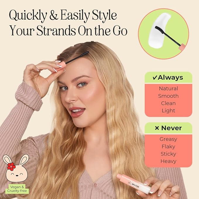 INH Hair Mascara for Flyaways | Quick Slick Hair Finishing Stick for Flyaways, Frizz Control, & Slick Back Look | Non Greasy & Non Comedogenic Smoothing Serum & Frizz Tamer Wand | Peach Tart, 18ml