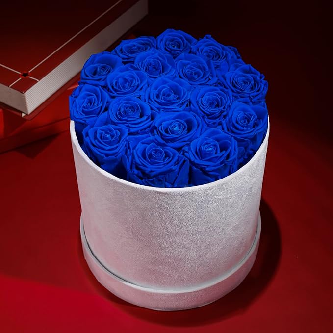 17 Flowers in a Luxury Suede Box, Birthday Gifts for Women, Preserved Flowers, Mothers Day Roses Gift for Mom, Royal Blue