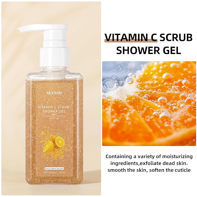 IREV 2-in-1 Body Wash & Body Scrub Vitamin C (11.3fl.oz), Gentle Exfoliating Scrub for Deep Cleansing, Effective on Acne & Dead Skin, Brighten & Moisturize Skin Polishes