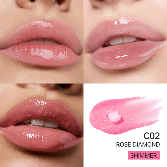 Catkin Lip Plumper Gloss, Tinted Lip Serum with Hyaluronic Acid & Jojoba Oil, Non-sticky Volumizing Hydrating Formula for a High Shine Maximum 3D Look, Plump & Soft Lips 0.12 Fl Oz - C02 Rose Diamond