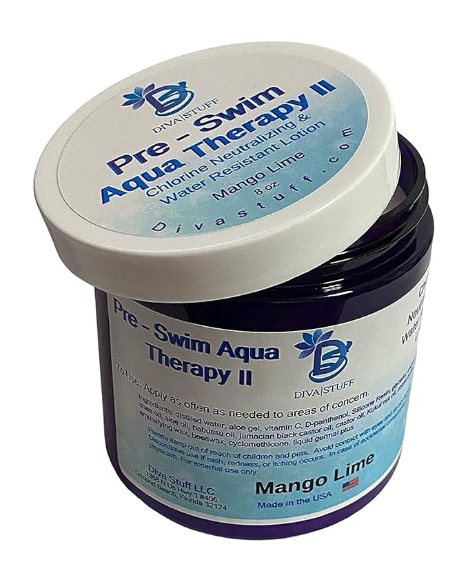 Diva Stuff Pre-Swim Aqua Therapy Chlorine Neutralizing Body Lotion, Protects Skin From Chlorine and Salt Water (Mango Lime Water Resistant)
