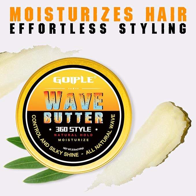 Wave Butter 360 Wave Grease for Men - Wave Butter for Layered Waves, Moisture, Control and Silky Shine - All Natural Wave Cream Wave Butter Cream with Shea Butter and Beeswax for Wolfing (3.5 OZ)