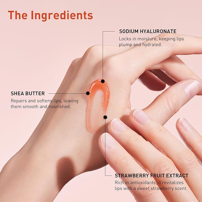 Lip Oil Balm Strawberry: Hydrate and Nourish with Natural Strawberry Extracts& Hyaluronic Acid Complex, Softening, Gloss Finish, Christmas - Light Weight with Shea Butter