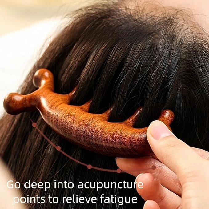 Green Sandalwood Massage Comb - Multi-Functional Scalp Guasha Tool for Relaxation, Acupoint Treatment, Hair Growth - Wooden Gift for Women & Men