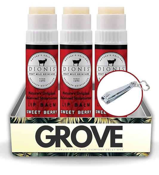 Goat Milk Sweet Berry Scent Lip Balm 0.28 oz Bundle with Nail Clipper - Moisturizing Lip Milk with Shea Butter, Coconut Oil, and Beeswax - Repair Chapped Lips - (4 Items)