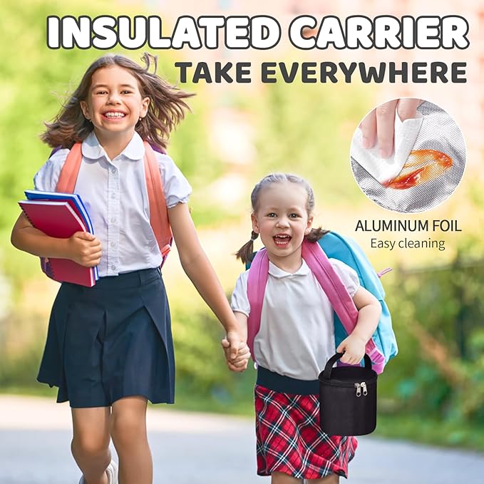 9oz Lunch Containers For Kids Adults - with Insulated Lunch Bag & BPA-Free Folding Spoon for School Office, Thermal Jar for Hot Food LeakProof, Wide Mouth Stainless-Steel Baby Food Jar Soup Container