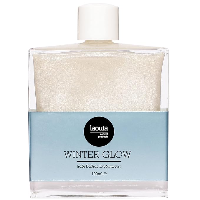 LAOUTA Winter Glow Shimmering Body Oil – Geranium & Grapefruit – Formulated w/Nourishing Natural Oils: Olive, Almond & Apricot – Body Highlighter Oil/Shimmer Oil Body (3.38 fl oz)