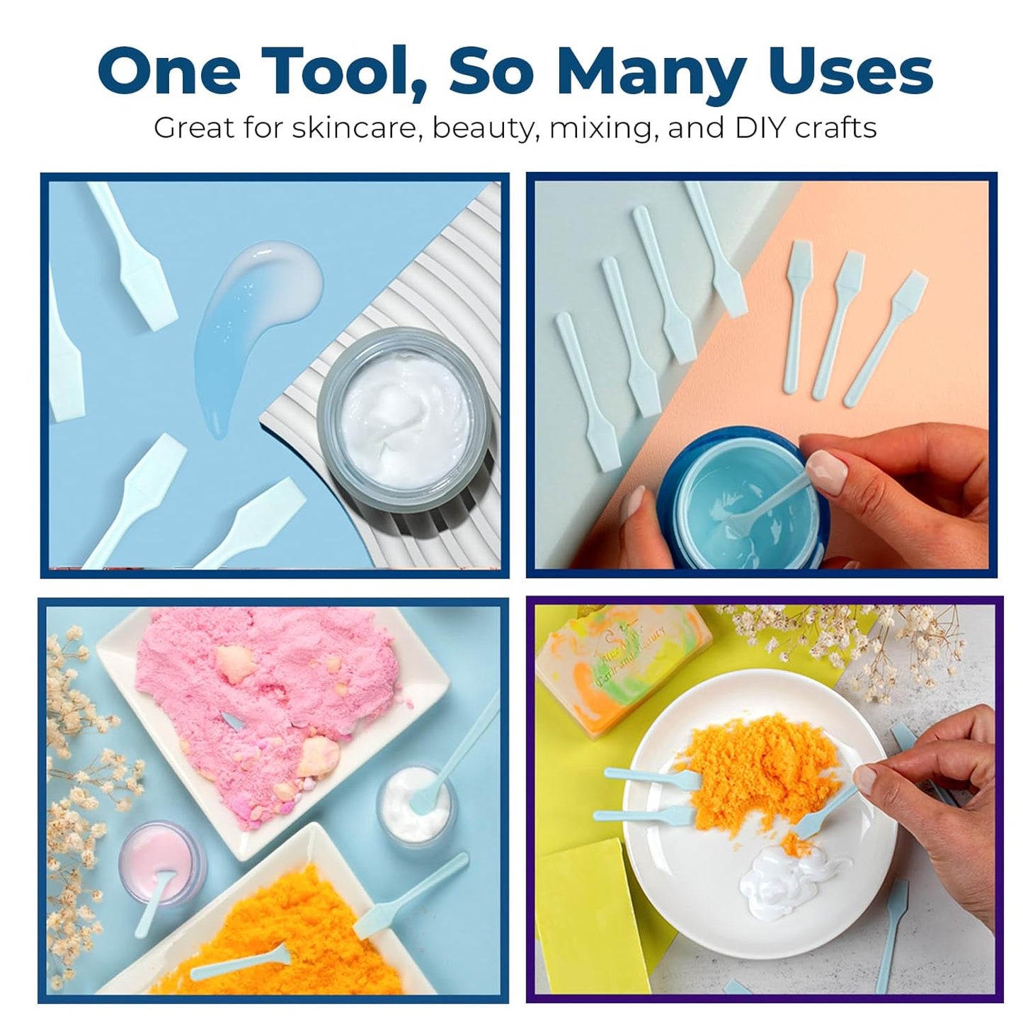 Mini Skincare Spatula (2.5", 500 Pack) - Small Makeup Scoop Spatula for Skincare, Creams, & Crafts | Face Cream Applicator for Mixing, Cosmetic, Face Mask | Skin Care Applicator | Sky Blue