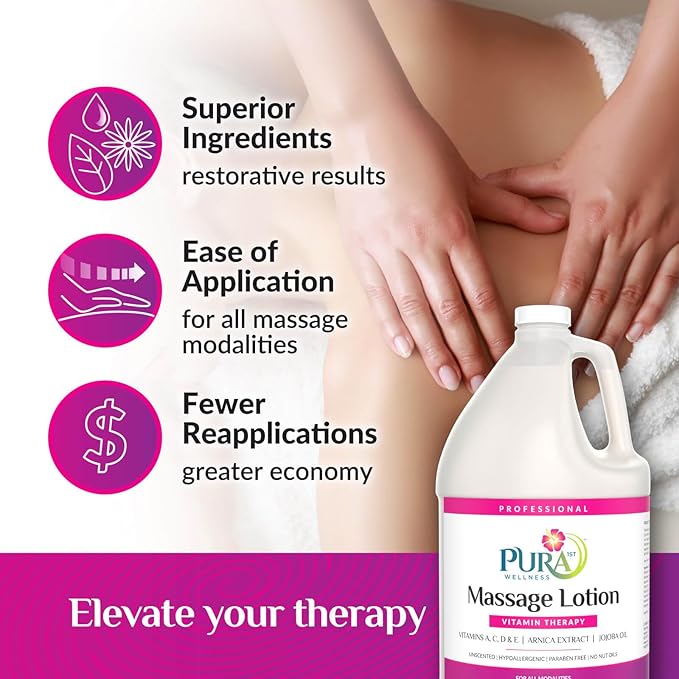PURA Vitamin Therapy Massage Lotion, Massage Lotion Therapy Professional Deep Tissue Therapy, Pura Wellness Vitamin Therapy Lotion Unscented Lotion for Physical Therapy and Recovery, 128oz