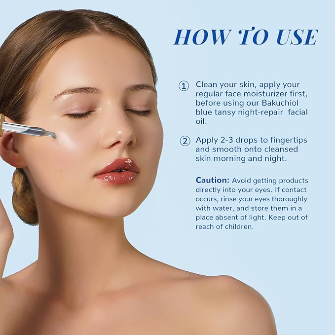 ANAI RUI Bakuchiol Blue Tansy Night-Repair Facial Oil Natural Retinol Alternative + Squalane Jojoba, for Deep Wrinkles & Fine Lines Soothing,Calm & Soothe Redness,Hydrating, Balancing, 1 FL.OZ