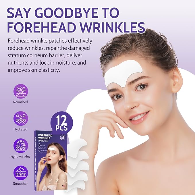 Forehead Wrinkle Patches - 12pcs Smooth Fine Lines & Wrinkles, Anti-Wrinkle Patches with Aloe,Vitamin E, Anti Wrinkle Patches, Forehead Wrinkles Treatment with Hydrolyzed Collagen