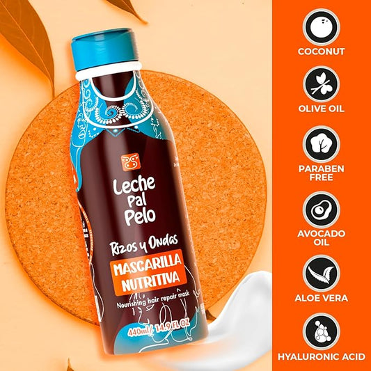 Leche Pal Pelo Rizos Afro Nourishing Hair Mask- deep conditioning treatment for dry damaged & curly hair with Aloe Vera, coconut, olive and avocado Oils. Mascarilla Nutritiva. 14.9 oz