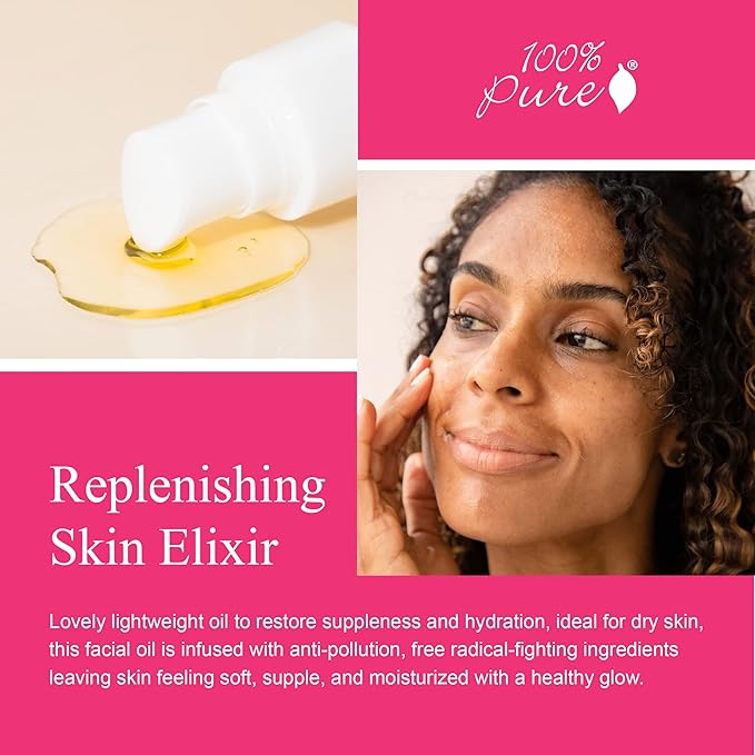 100% PURE Super Fruit Nourishing Oil Hydrating Skincare Face & Body Moisturizer, Rejuvenating Plant-Based Boost for Dry Dehydrated Skin - Vegan - 1oz