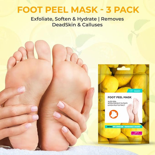 Happy Feet Foot Peel Mask, Original Exfoliate Foot Mask, Callus Remover for Rough Cracked Dry Feet Dead Skin, Lemon 03 Packs