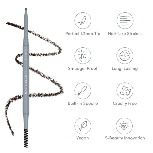 Easy Everyday™ Brow Pencil - Best Eyebrow Pencil for Women, Smudge Proof Hair-Like Strokes, 1.2mm Precision Tip with Spoolie, Vegan (Dark Brown)