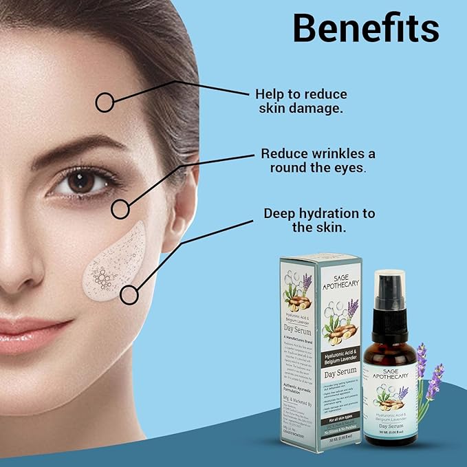 Day face Serum 100% Pure & Natural Hyaluronic Acid & Belgium Lavender Day Serum Scars Removal Glowing Skin Dead Skin Anti Aging Pigmentation Pack of 30 ML