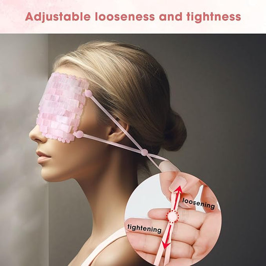 Rose Quartz Eye Mask with Adjustable Strap&Jade Eye Mask Real Jade for Hot & Cold Therapy,Green Stone Facial Eyes Sleeping Mask Relief Eye Cover