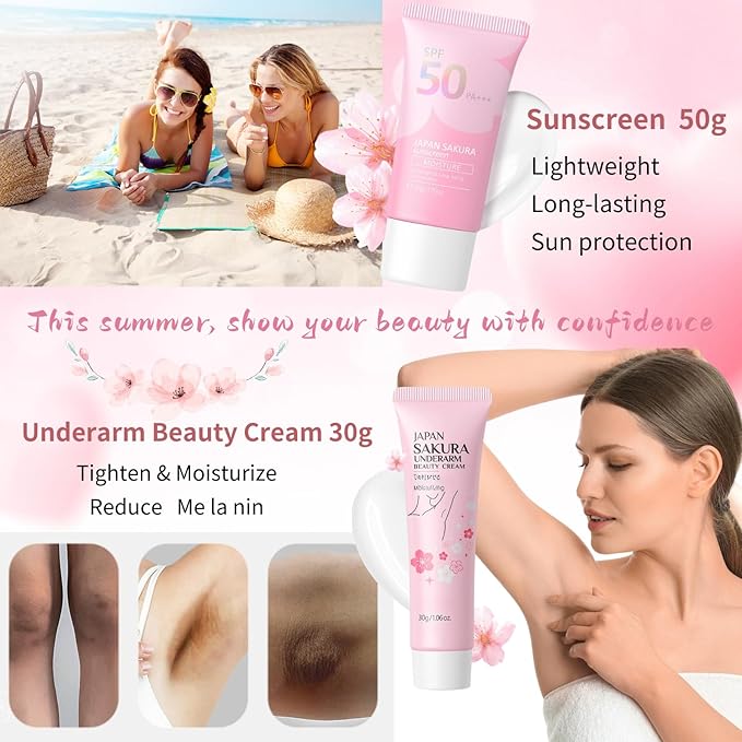 Japan Sakura Skin Care Set Women Gifts 11 Pcs - Skin Care for Teens 10-12 - Skincare for Girls 10-12 - Japanese Skin Care Routine Kit for Women with Sunscreen, Underarm Cream, Peeling Gel