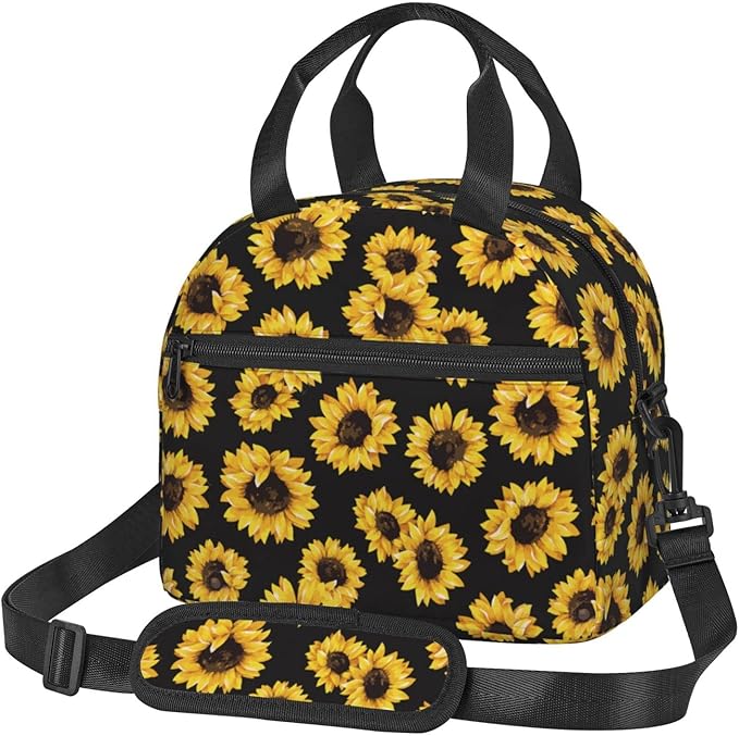 bassyil Classic Sunflower Lunch Box Reusable Insulated Totes Lunch Bag Thermal Cooler Adjustable Shoulder Strap Bag For Men Women