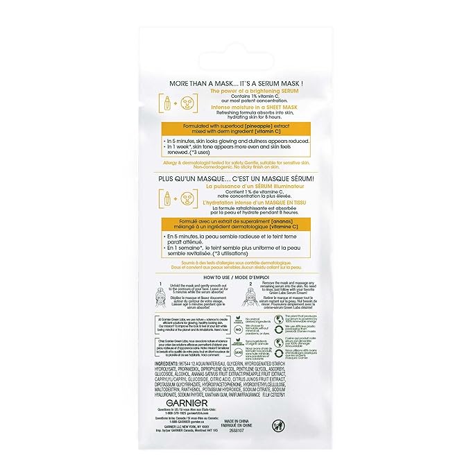 Pinea-C Brightening Serum Mask 5 Minute Sheet Mask with Vitamin C + Pineapple