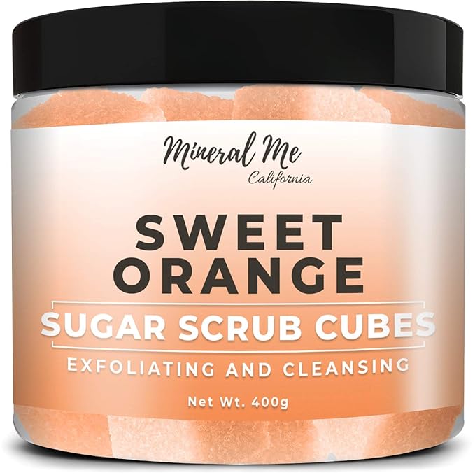 Body Scrub Exfoliator - 12oz SWEET ORANGE Sugar scrub cubes w/Mango Butter & Shea butter- Ultra Hydrating & Moisturizing - Natural & Organic for all body exfoliation- For hands, arms legs, elbow, foot