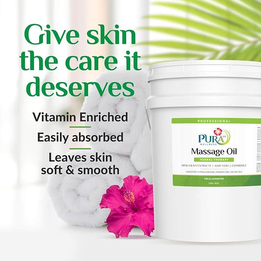 5 Gallon Herbal Massage Oil, Hypoallergenic Formula for Muscle Relief, Professional Deep Tissue, Unscented for Physical Therapy and Muscle Recovery, Hydrating, Skin Restoring